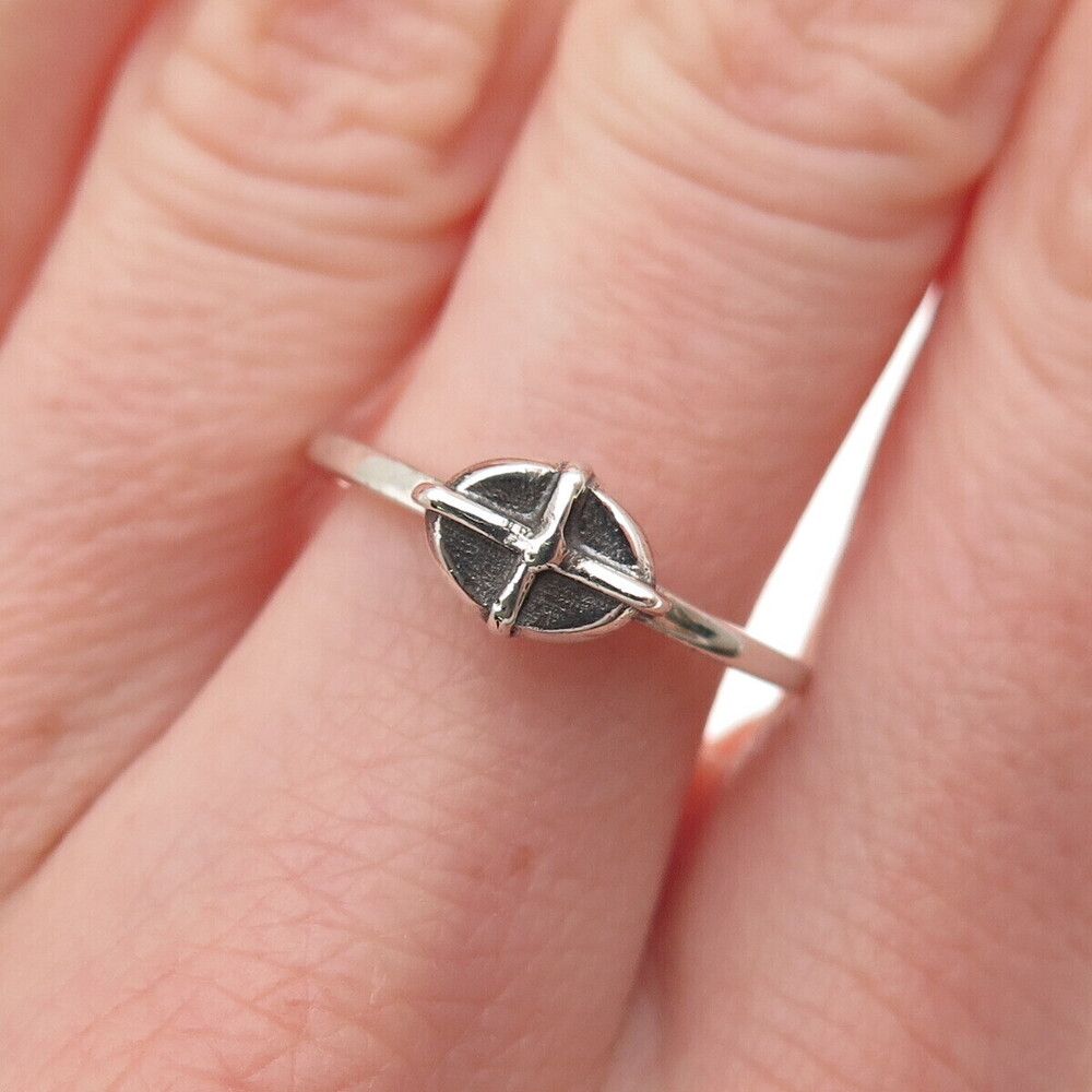 Hagit Gorali 925 Sterling Silver Vintage Modernist Cross Oxidized Ring Size 7